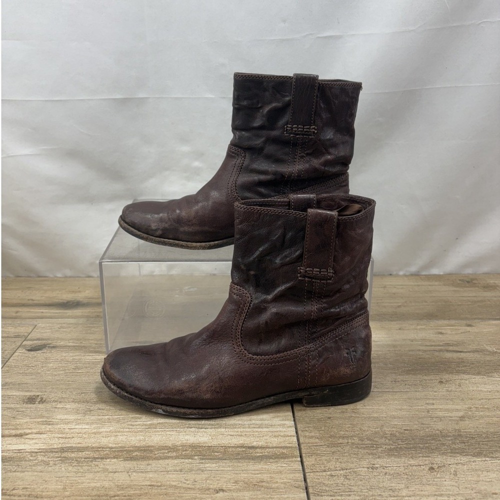Frye Carson Pull On Dark Brown Leather Ankle Boots 3471055-DBN Womens 7.5M